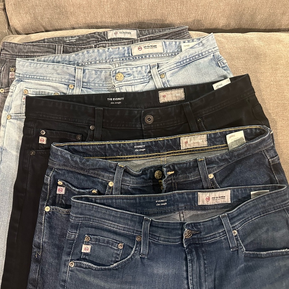 AG Adriano Goldschmied Men’s Everett Jeans LOT - 5 Pairs - 33 x 33